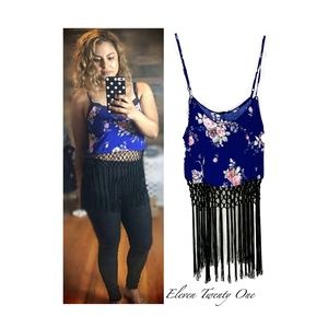Floral and Fringe Spaghetti Strap Tank
